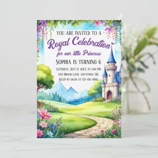 プリンセス城の誕生日パーティーの招待 招待状 (スタンド正面)