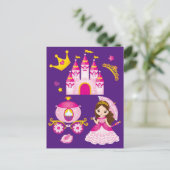 プリンセス城ティアラクラウン小さな女の子紫 ポストカード (スタンド正面)