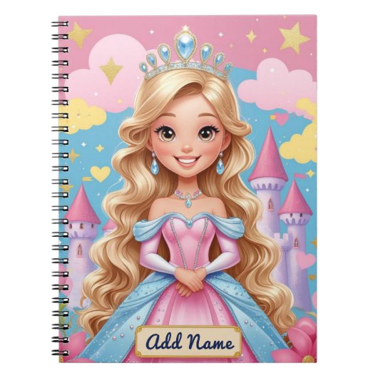 プリンセス城ノートブック - 編集可能な名前 ノートブック (正面)