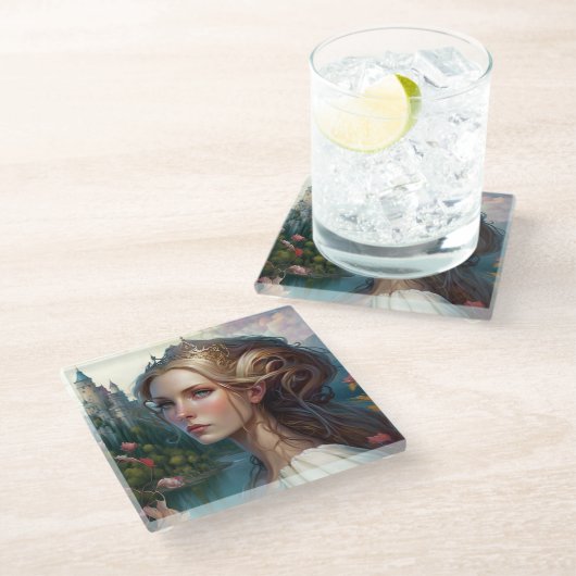 プリンセス城ファンタジーアート ガラスコースター (アングル)