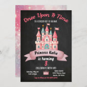 プリンセス城誕生日招待状ピンクガーリー 招待状 (正面/裏面)