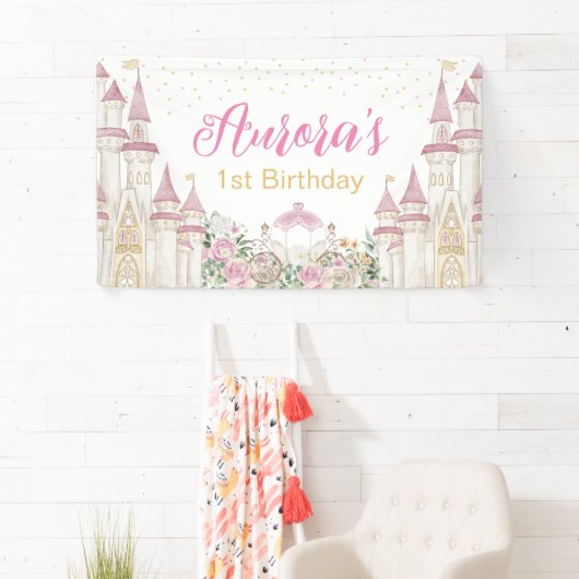 プリンセス城馬車誕生日バナーポスター 横断幕 (インサイチュ)