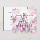 プリンセス城 ピンク パープル 誕生日招待状 ノートカード (正面/裏面)