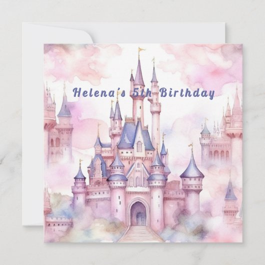 プリンセス城 ピンク パープル 誕生日招待状 ノートカード (正面)