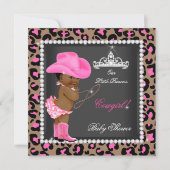 プリンセス女性のカーボーイベビーシャワーピンクブラウンエスニック 招待状 (正面)