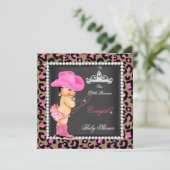 プリンセス女性のカーボーイベビーシャワーピンクブラウンブルネット 招待状 (スタンド正面)