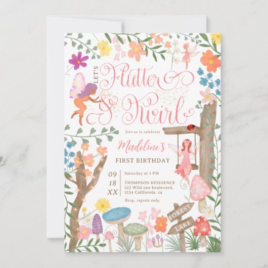 プリンセス妖精キノコの花シック1歳の誕生日 招待状 (正面)