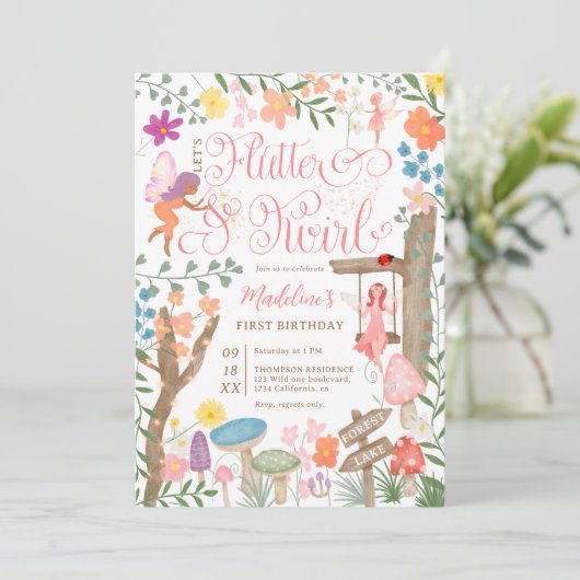 プリンセス妖精キノコの花シック1歳の誕生日 招待状 (スタンド正面)