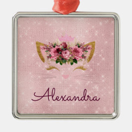プリンセス子猫バラ金ゴールド-赤面ピンク メタルオーナメント