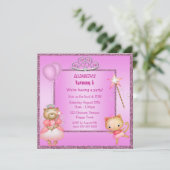 プリンセス子猫及びくま、ティアラ及びグリッターの招待 招待状 (スタンド正面)