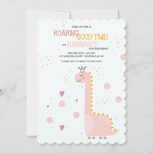 プリンセス恐竜の誕生日パーティーの招待状 招待状 (正面)