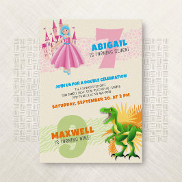 プリンセス恐竜ジョイント二重誕生日招待状 招待状