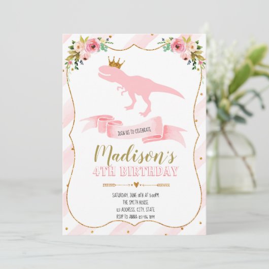 プリンセス恐竜パーティの招待状 招待状 (スタンド正面)