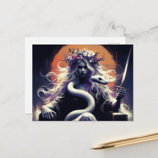 プリンセス戦士と彼女のペットのヘビ ポストカード (正面/裏面インサイチュ)