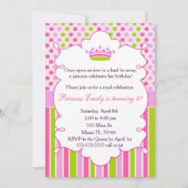 プリンセス招待状ガールバースデーパーティーグリーンピンク 招待状 (正面)