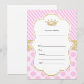 プリンセス招待状 ピンク ゴールドグリッター 招待状 (正面/裏面)