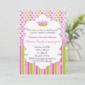 プリンセス招待状 女の子 誕生日パーティー 緑 ピンク 招待状 (スタンド正面)