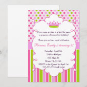 プリンセス招待状 女の子 誕生日パーティー 緑 ピンク 招待状 (正面/裏面)