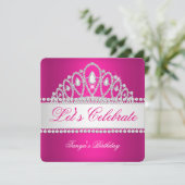 プリンセス明るい赤紫色ホワイトダイヤモンドティアラ誕生日 招待状 (スタンド正面)