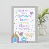 プリンセス王室のお祝い女の子の誕生日招待状。 招待状 (スタンド正面)