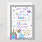 プリンセス王室のお祝い女の子の誕生日招待状。 招待状 (正面/裏面)