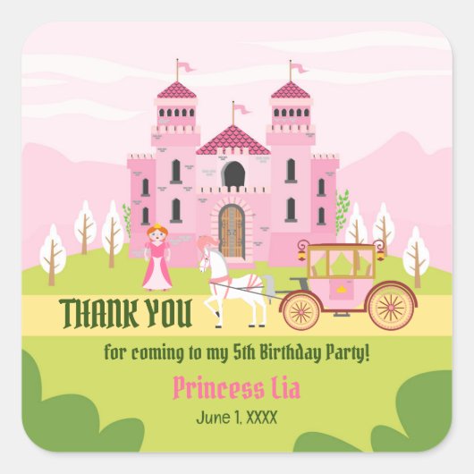 プリンセス王室のガールバースデーパーティー スクエアシール (正面)