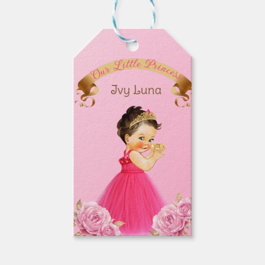 プリンセス王室のキャッスルキャリッジピンク金ゴールドガール ギフトタグ (正面)