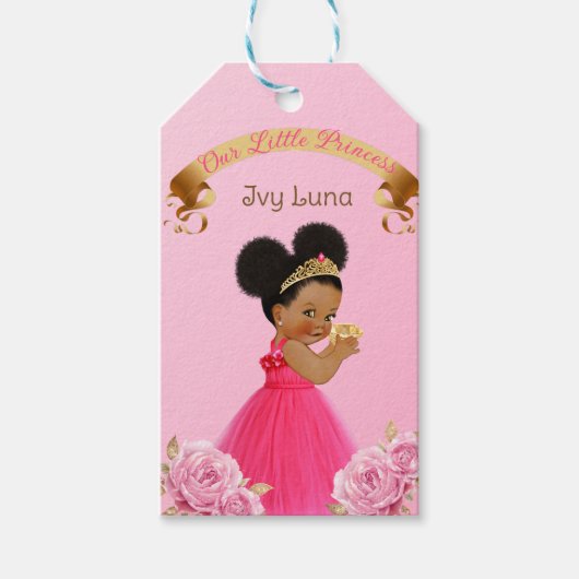 プリンセス王室のキャッスルキャリッジピンク金ゴールドガール ギフトタグ (正面)