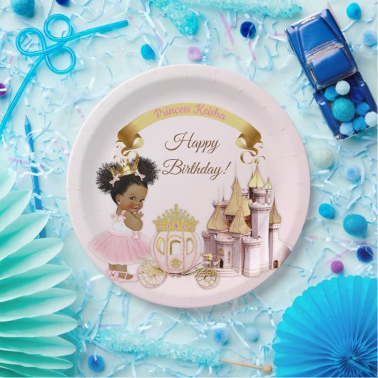 プリンセス王室のキャッスルキャリッジピンク金ゴールドガール ペーパープレート (パーティー)