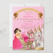 プリンセス王室のキャッスルキャリッジピンク金ゴールドガール 招待状 (正面)