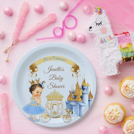 プリンセス王室のキャッスルキャリッジブルー金ゴールドガール ペーパープレート (パーティー)