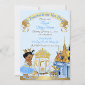 プリンセス王室のキャッスルキャリッジブルー金ゴールドガール 招待状 (正面)