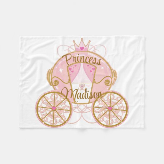 プリンセス王室のキャリッジピンク&金ゴールドパーソナライズされた フリースブランケット (正面(横))