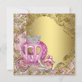 プリンセス王室のキンセアニラピンクと金ゴールド 招待状 (裏面)