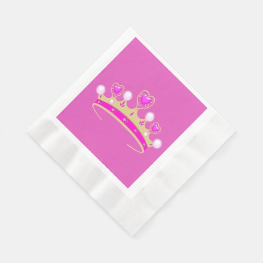 プリンセス王室のクイーンクラウンコロネットパーティーピンク金ゴールド 縁ありランチョンナプキン (角)