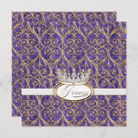 プリンセス王室のクラウンガールバースデーパーティー招待状 招待状 (正面/裏面)