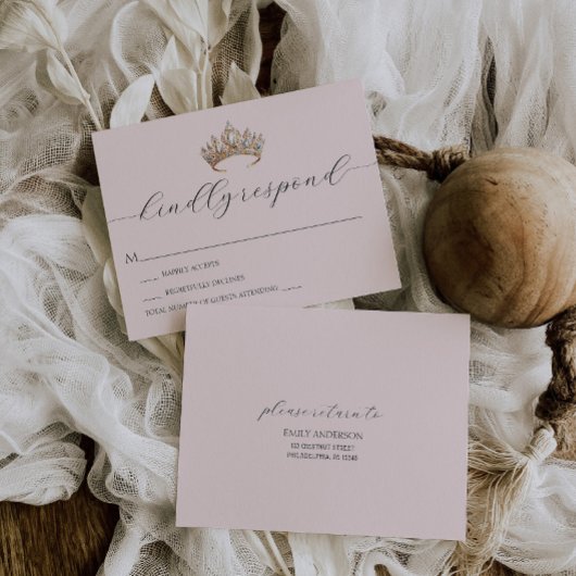 プリンセス王室のクラウンガールバースデーパーティー 出欠カード