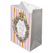 プリンセス王室のクラウンピンク&金ゴールドパーソナライズされたバッグ ミディアムペーパーバッグ (正面アングル)