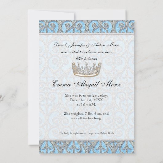 プリンセス王室のクラウンブルーガール誕生のお知らせ 案内状 (裏面)