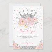 プリンセス王室のクラウン赤面ピンクシルバー誕生日 サンキューカード (正面)