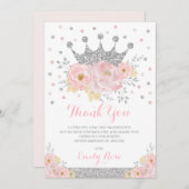 プリンセス王室のクラウン赤面ピンクシルバー誕生日 サンキューカード (正面/裏面)