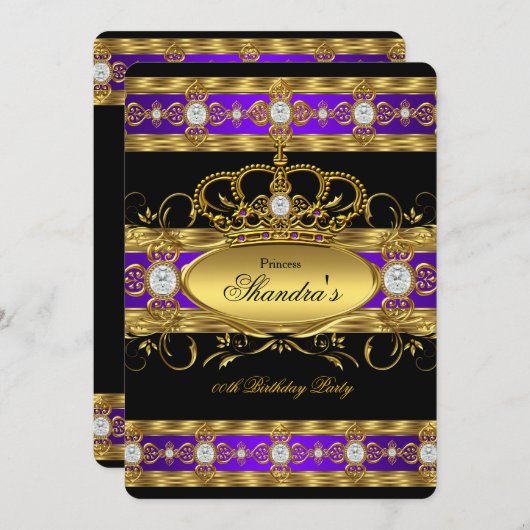 プリンセス王室のパープル金ゴールドダイアモンドクイーンクラウン 招待状 (正面/裏面)