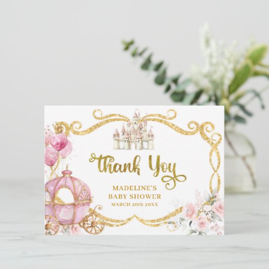プリンセス王室のピンクのキャリッジサンキューカード エンクロージャーカード (スタンド正面)