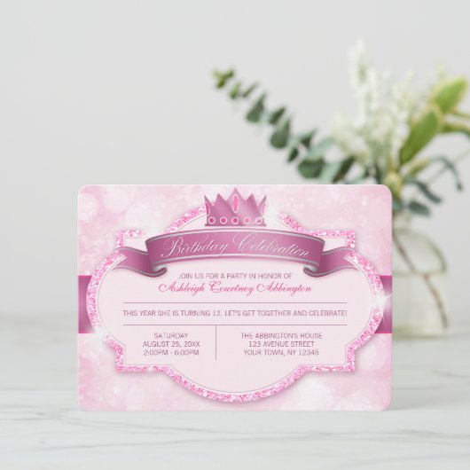 プリンセス王室のピンクグリッターガールズバースデーパーティー 招待状 (スタンド正面)