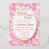 プリンセス王室のピンクローズ金ゴールドガール誕生日 箔招待状 (正面)