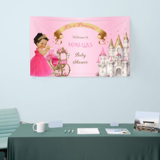 プリンセス王室のベビーガールオンピローピンク金ゴールド 横断幕 (トレードショー)