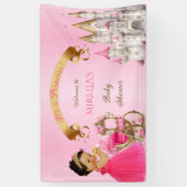 プリンセス王室のベビーガールオンピローピンク金ゴールド 横断幕 (縦)