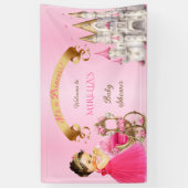 プリンセス王室のベビーガールオンピローピンク金ゴールド 横断幕 (縦)