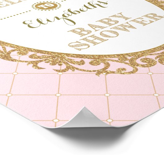 プリンセス王室のベビーシャワー歓迎サインピンク金ゴールド ポスター (角)