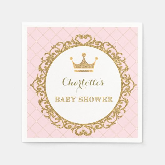 プリンセス王室のベビーシャワー紙ナプキンピンク金ゴールド スタンダードカクテルナプキン (正面)